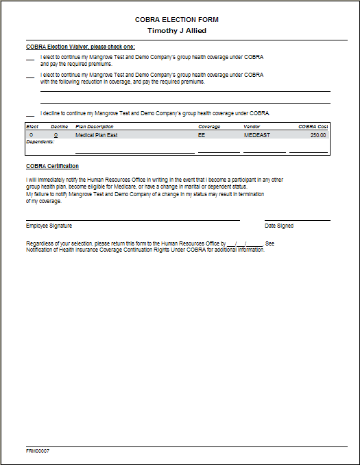 COBRA Notification and Election Letter