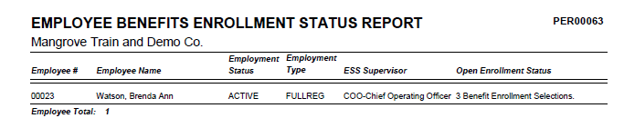 Employee Benefits Enrollment Status Report
