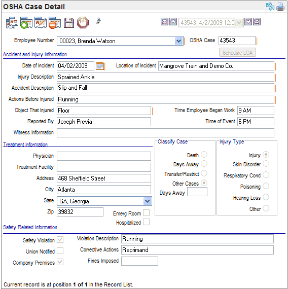 Employee OSHA Case Detail