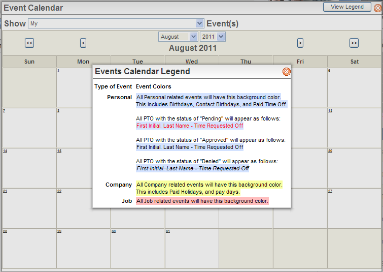 My Calendar Events
