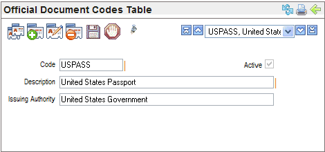 Official Document Codes Table