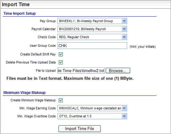 Import Time Screen