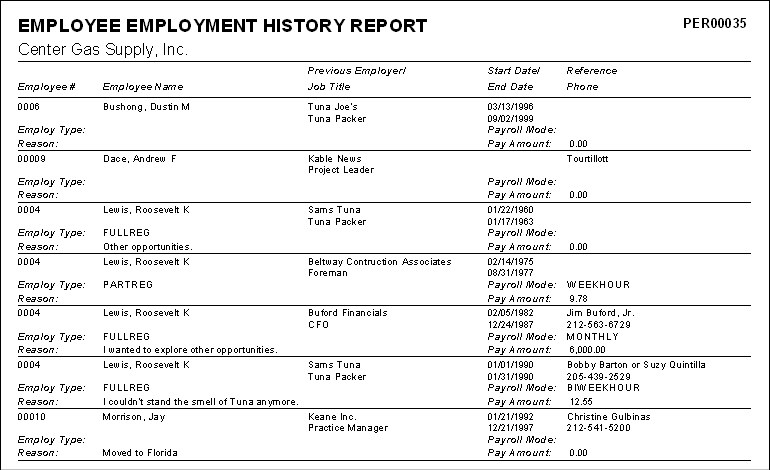 Employee Employment History Report