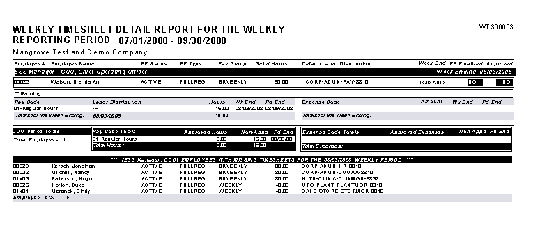 Weekly Timesheet Detail Report