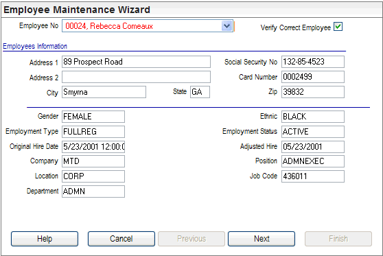 Panel 1 of the Employee Maintenance Wizard