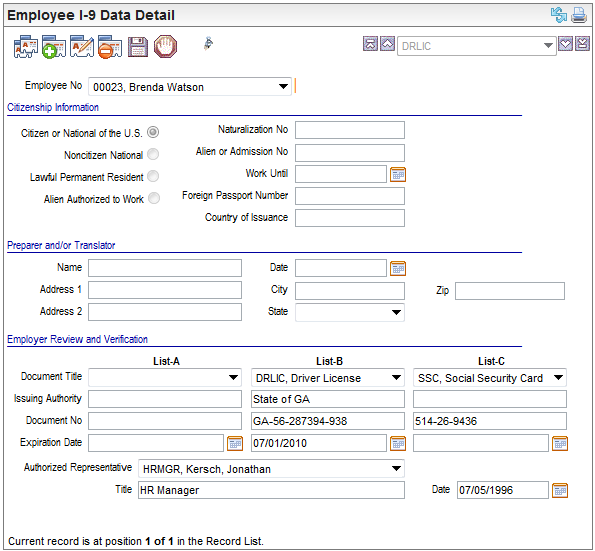 Employee I-9 Data Detail