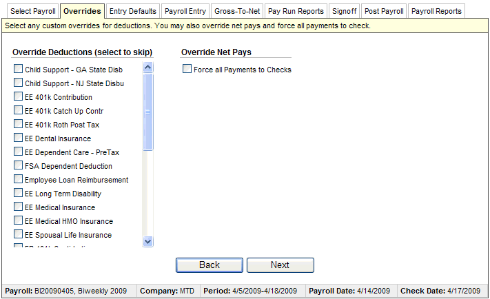 Select Payroll Panel