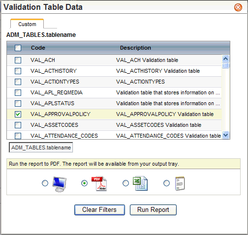 Validation Table Data Selection