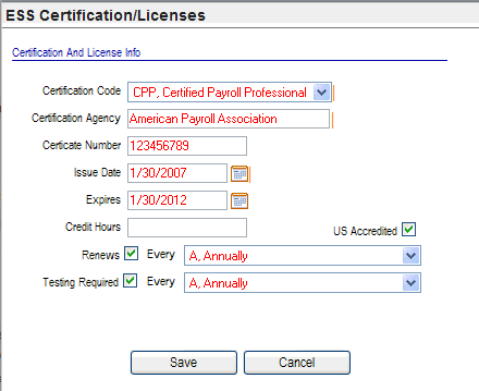 ESS Certification/Licenses