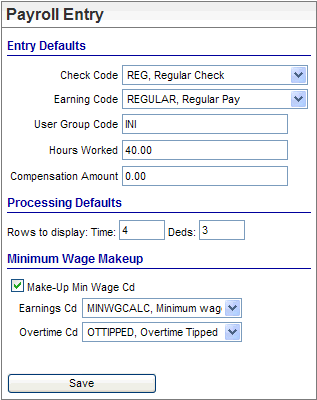 Payroll Entry Preferences