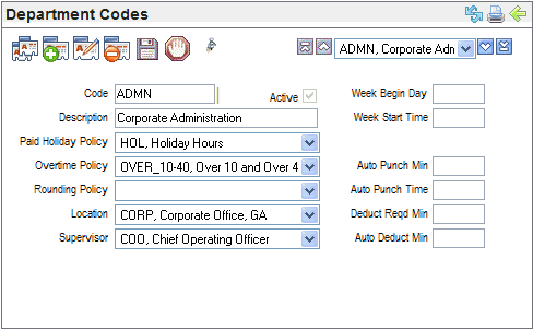 Department Codes Table