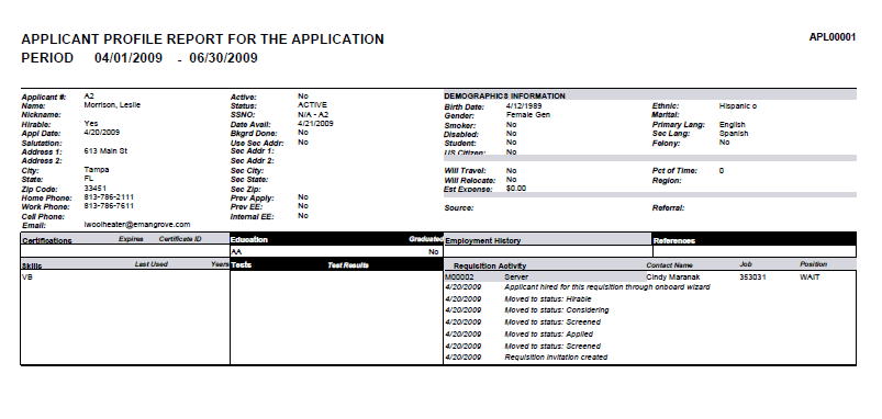 Candidate Profile Report