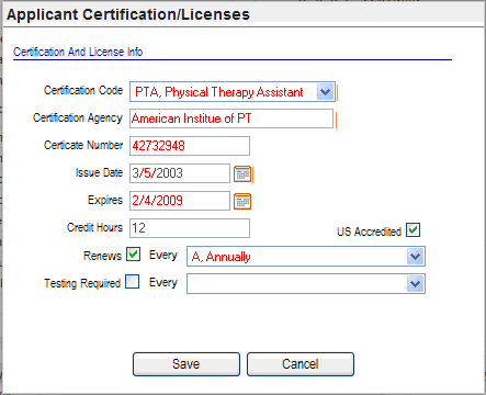 Applicant Certification/Licenses