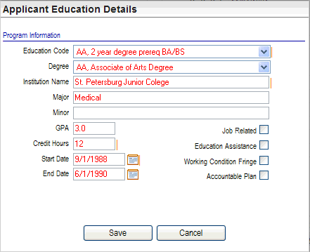 Applicant Education Details