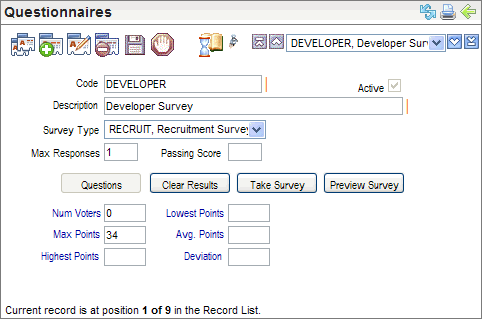 Questionnaire Setup Table