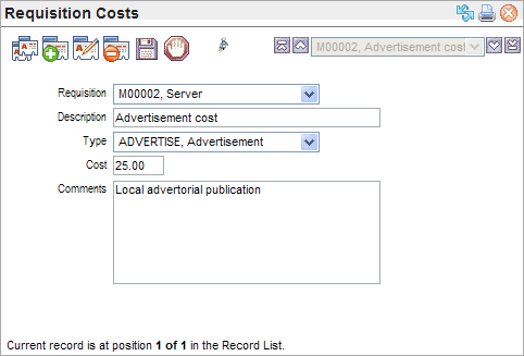 Requisition Costs Table